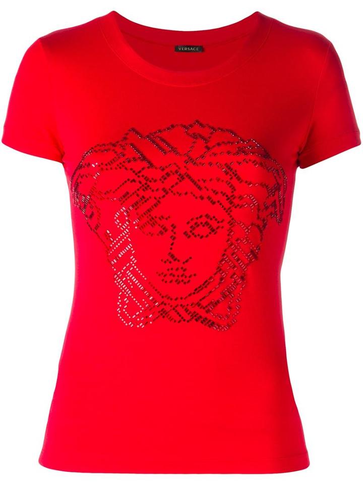 Versace Medusa Head Sequin T-shirt, Women's, Size: 38, Red, Spandex/elastane/viscose