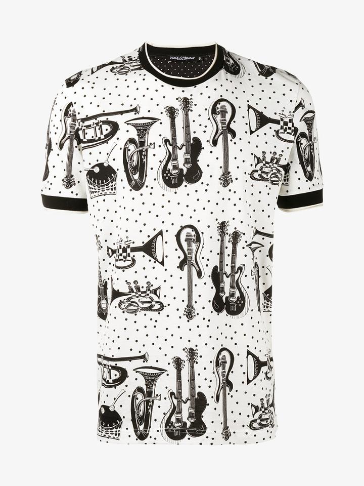 Dolce & Gabbana Instrument Print T-shirt, Men's, Size: 48, Nude/neutrals, Cotton/silk