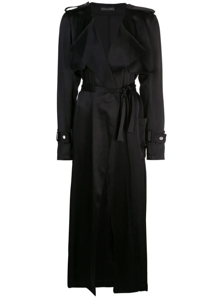 David Koma Satin Trench Coat - Black
