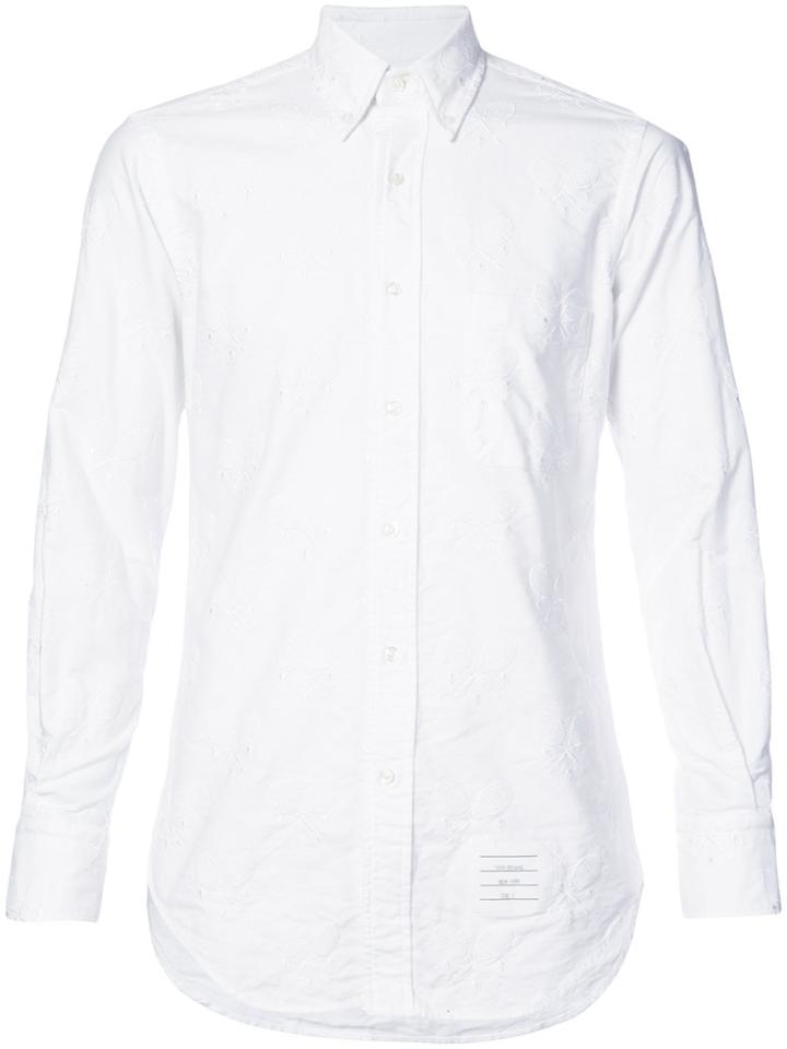 Thom Browne Classic Long Sleeve Point Collar Button Down Shirt In