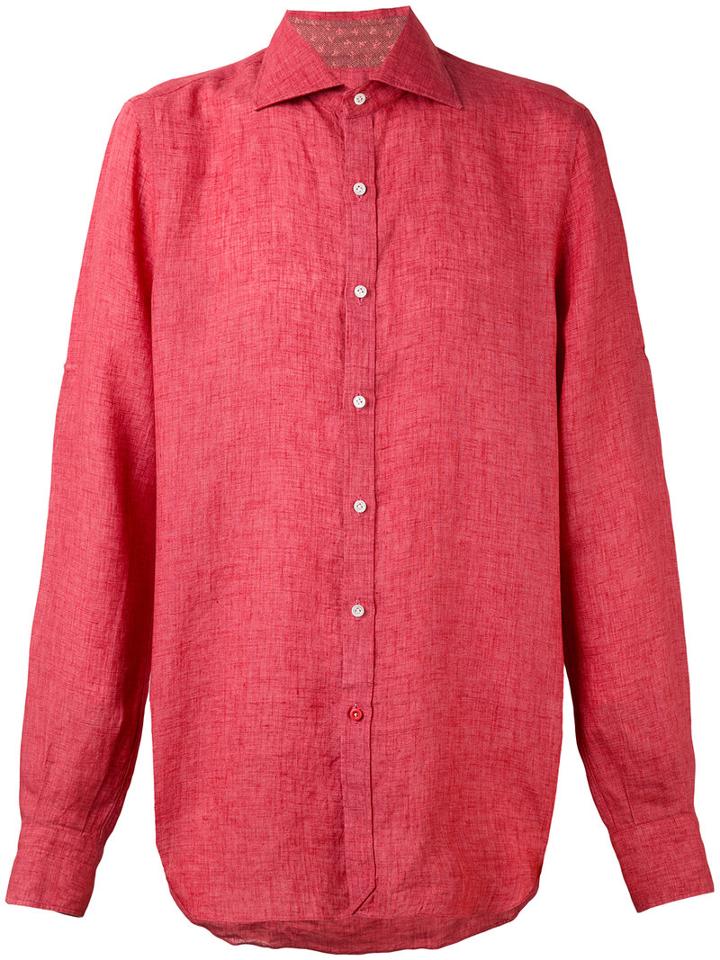 Isaia - Classic Shirt - Men - Linen/flax - 42, Red, Linen/flax