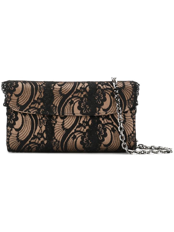 Casadei Foldover Lace Clutch Bag - Brown