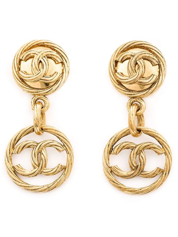 Chanel Vintage Logo Clip-on Earrings, Women's, Yellow/orange