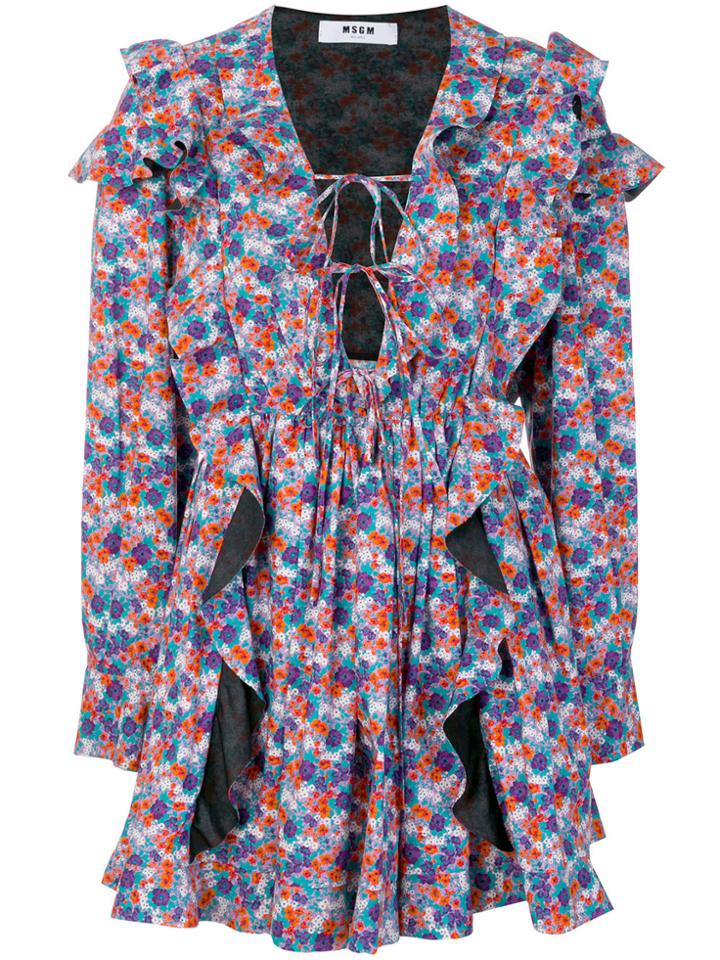 Msgm Volant Floral Dress - Multicolour
