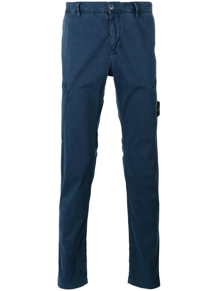Stone Island Tapered Cargo Trousers, Men's, Size: 32, Blue, Cotton/spandex/elastane