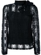 Red Valentino Lace Pussy Bow Blouse, Women's, Size: Large, Black, Silk/polyester/spandex/elastane