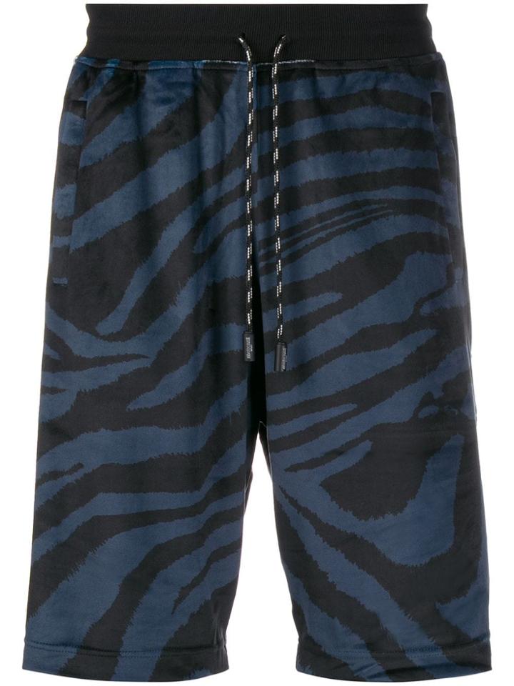 Roberto Cavalli Zebra Print Logo Tape Track Shorts - Blue