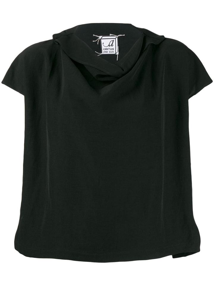 Anntian Ruffled Neck Blouse - Black