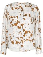 Vince Tropical Blooms Shirred Back Blouse - White