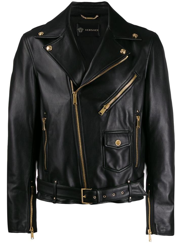 Versace Medusa Buttons Biker Jacket - Black