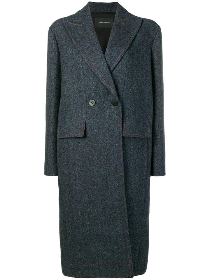 Cédric Charlier Double-breasted Tartan Coat - Blue