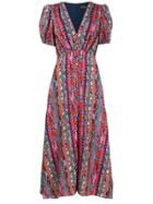 Saloni Printed Silk Midi Dress - Pink