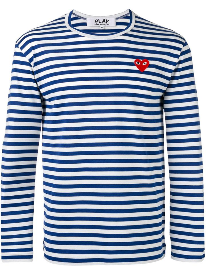 Comme Des Garçons Play Striped Heart Embellished Top - Blue