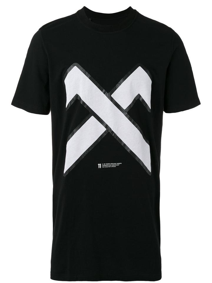 11 By Boris Bidjan Saberi Cross Print T-shirt, Men's, Size: Small, Black, Cotton