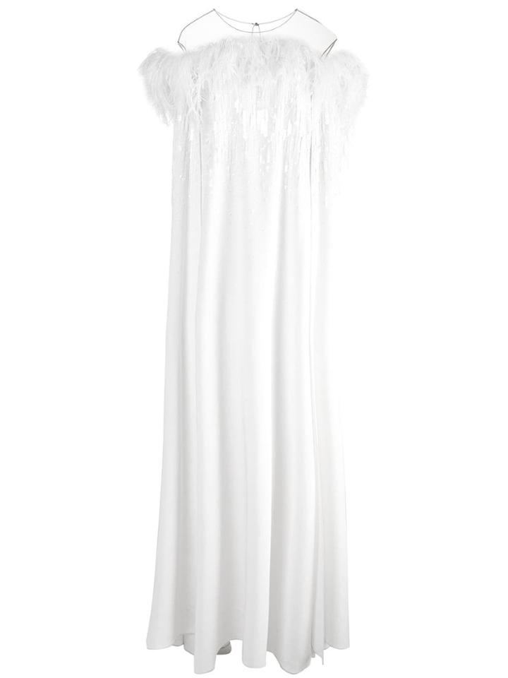 Oscar De La Renta Feathered Cape Gown - White