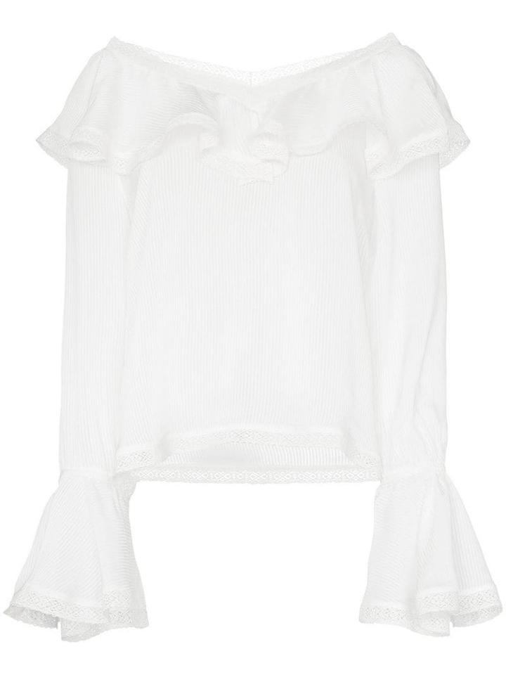 Bytimo Ruffle Trim V-neck Blouse - White