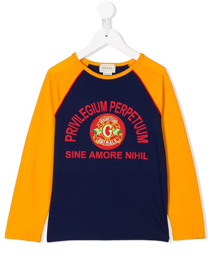 Gucci Kids Emblem Print Top - Blue
