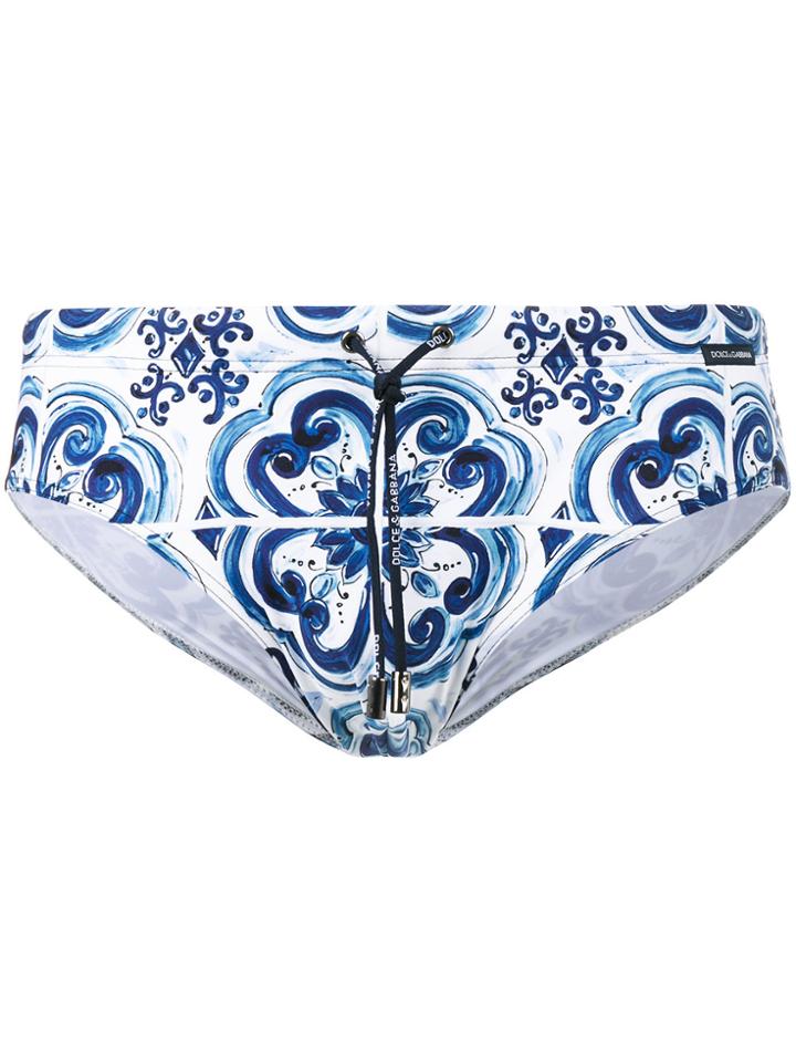 Dolce & Gabbana Majolica Print Swim Briefs - Blue
