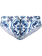 Dolce & Gabbana Majolica Print Swim Briefs - Blue