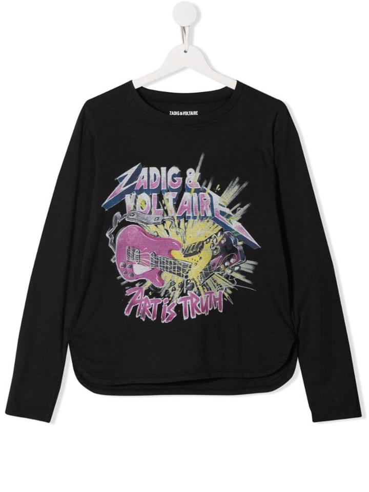 Zadig & Voltaire Kids Teen Guitar Print Long-sleeved T-shirt - Grey