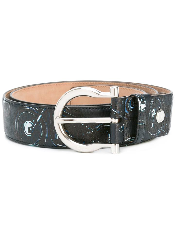 Salvatore Ferragamo Printed Belt, Men's, Size: 105, Black, Calf Leather