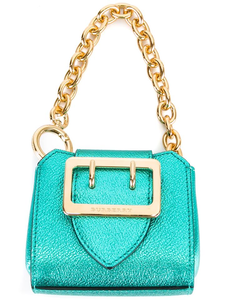 Burberry Buckle Detail Clutch, Women's, Green, Calf Leather/polyester