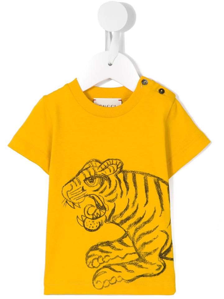 Gucci Kids - Tiger Print Top - Kids - Cotton - 12 Mth, Yellow/orange