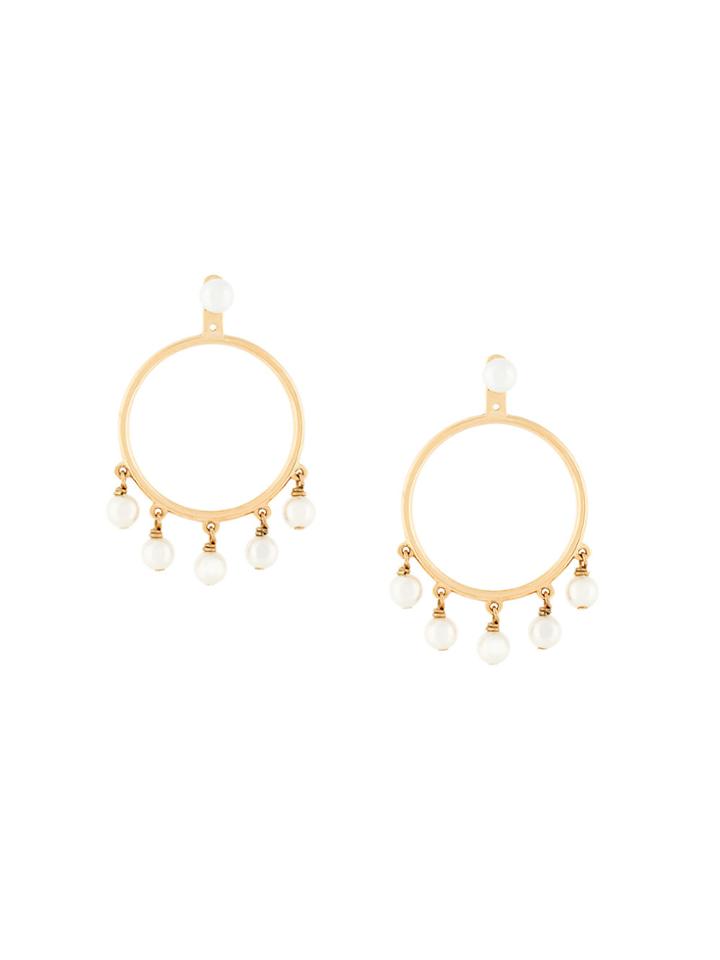 Eshvi Embellished Pearl Hoop Earrings - Yellow & Orange
