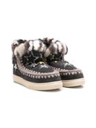 Mou Kids Teen Embroidered Star Boots - Black