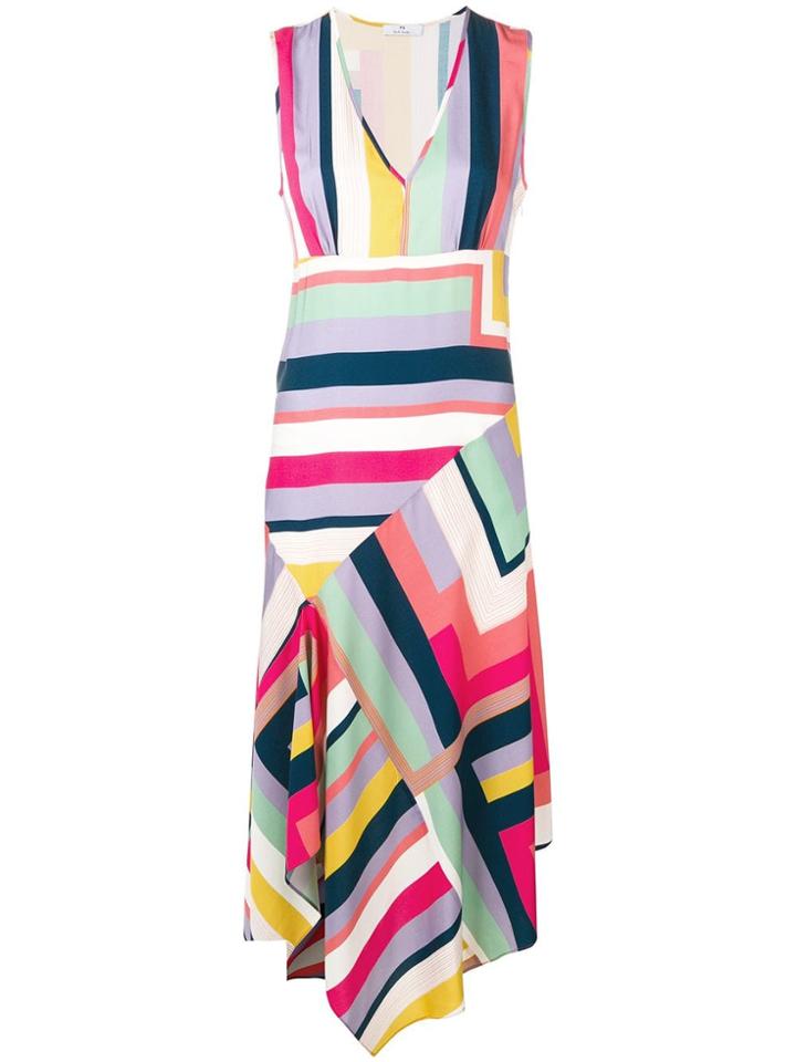 Ps Paul Smith Striped Asymmetric Dress - White