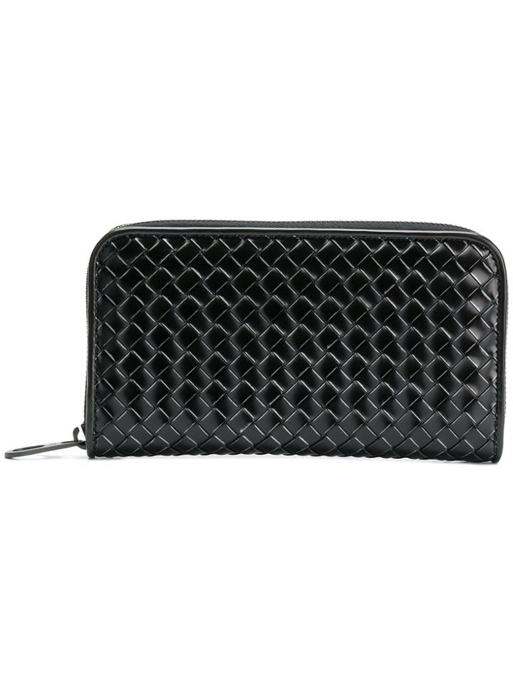 Bottega Veneta Intrecciato Zip Wallet - Black