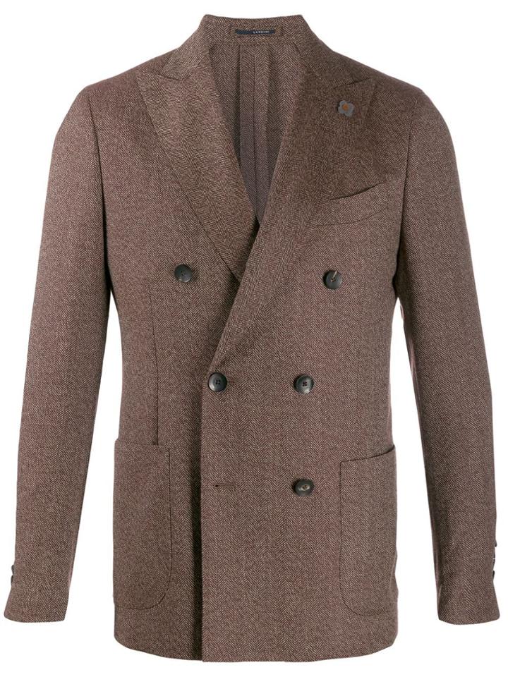 Lardini Double-breasted Flower Detail Blazer - Brown