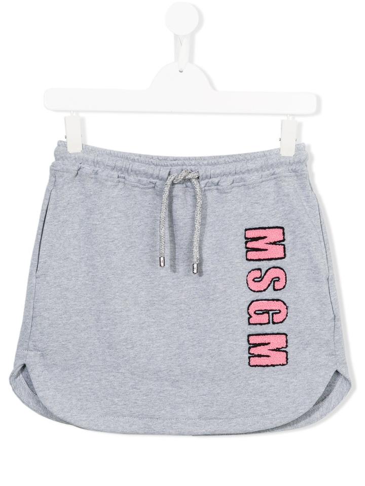 Msgm Kids Logo Appliqué Skirt, Girl's, Size: 14 Yrs, Grey