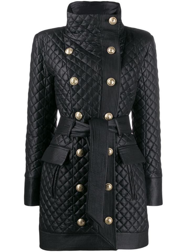 Balmain Diamond Quilted Coat - Black
