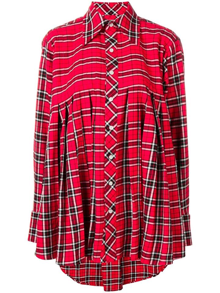 Matthew Adams Dolan Pleated Check Flannel Shirt - Red