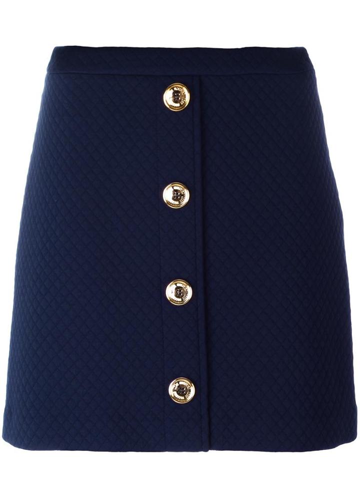 Love Moschino Buttoned Front Quilted Skirt, Women's, Size: 42, Blue, Polyamide/cotton