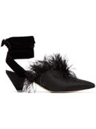 Attico Black Feather Embellished 45 Velvet And Satin Mules