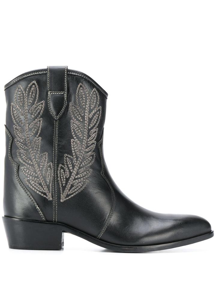 Twin-set Embroidered Cowboy Boots - Black