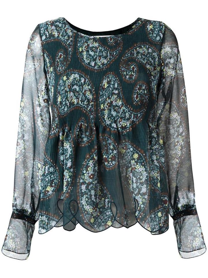 Paisley Print Scalloped Blouse, Women's, Size: 38, Green, Cotton/polyester, See By Chloé