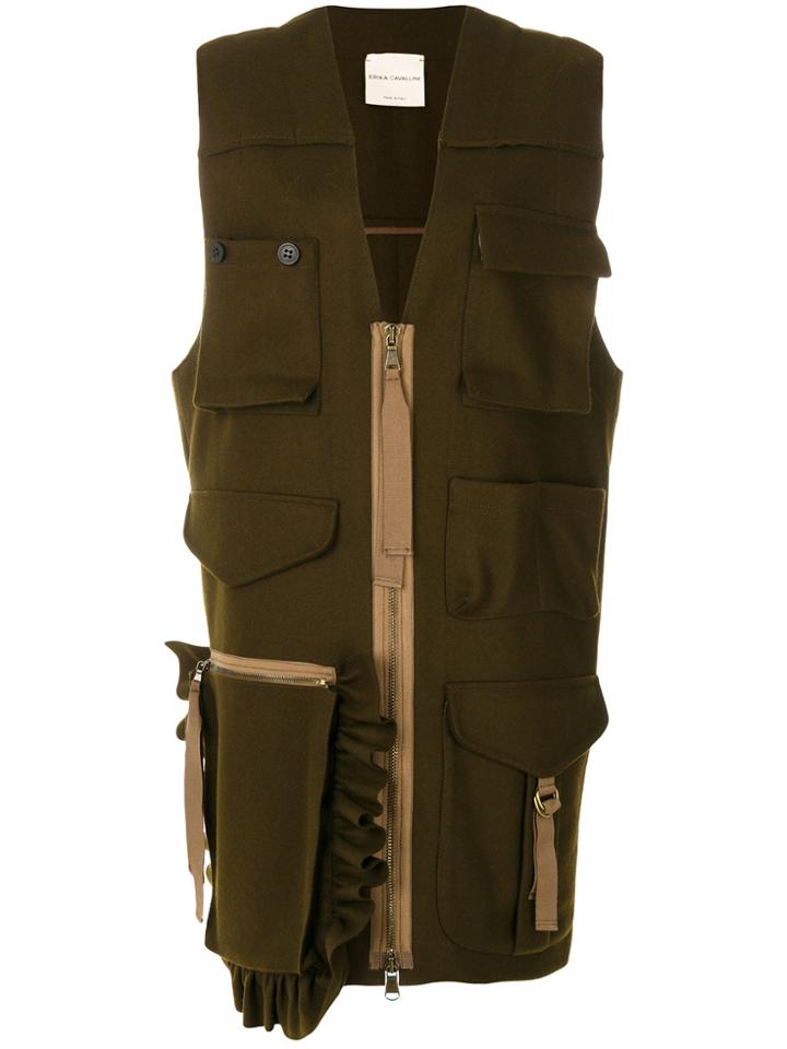 Erika Cavallini Pocket Feature Sleeveless Coat - Brown