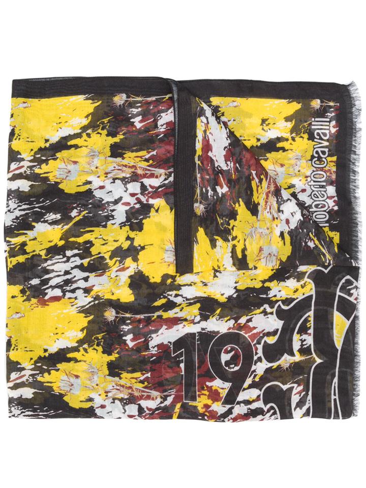 Roberto Cavalli Abstract Floral Print Scarf - Black