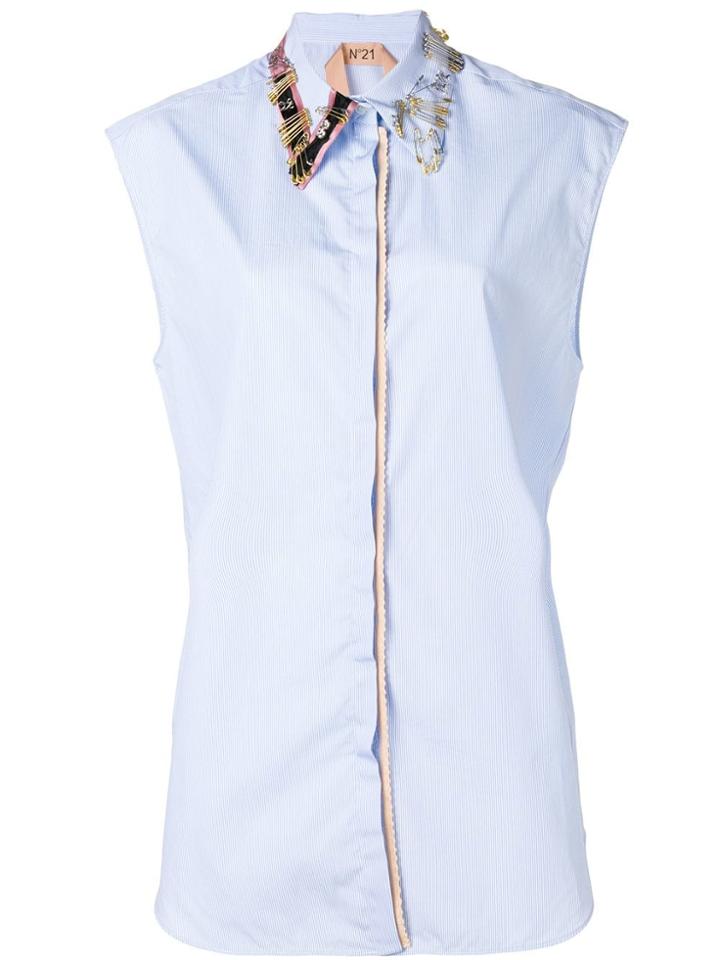 No21 Safety Pin-embellished Striped Shirt - Blue