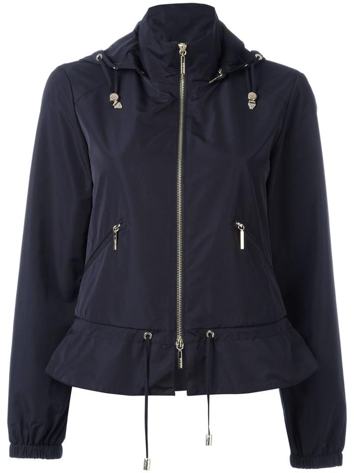 Armani Jeans Zip Up Hooded Biker Jacket, Women's, Size: 46, Blue, Polyester