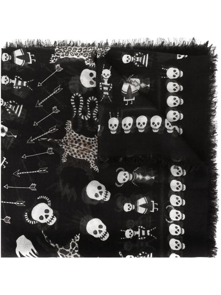 Alexander Mcqueen 'voodoo Skull' Scarf, Men's, Black, Silk/modal