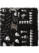 Alexander Mcqueen 'voodoo Skull' Scarf, Men's, Black, Silk/modal