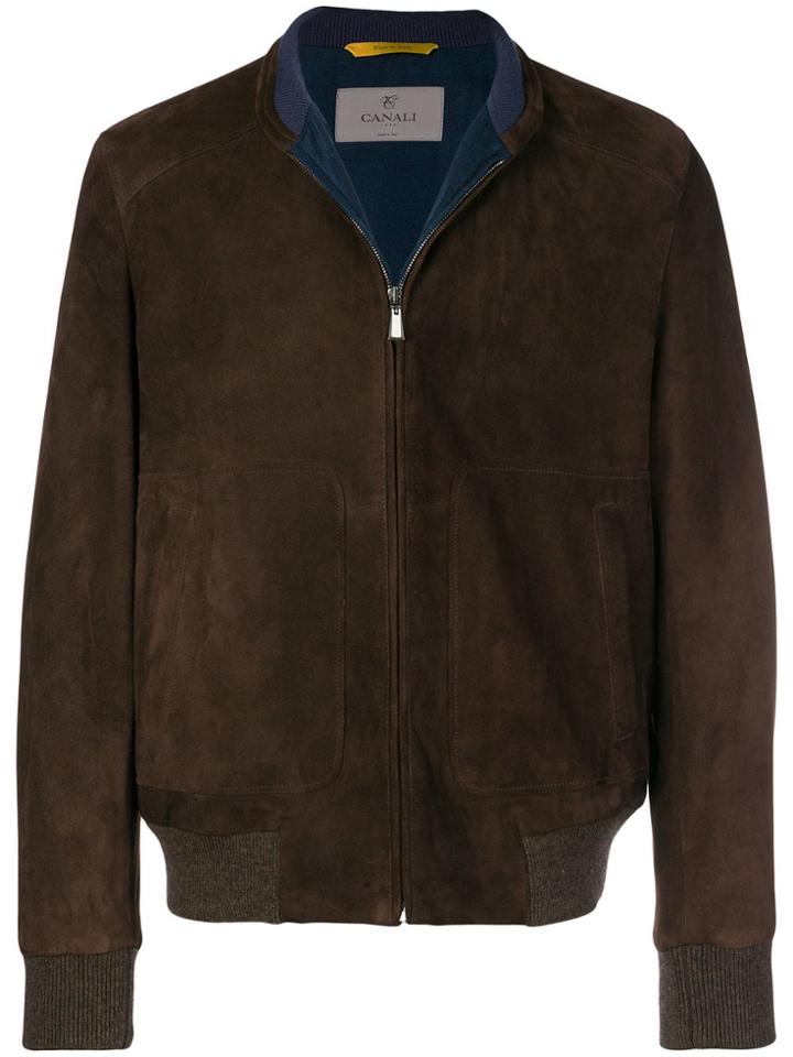 Canali Leather Bomber Jacket - Brown