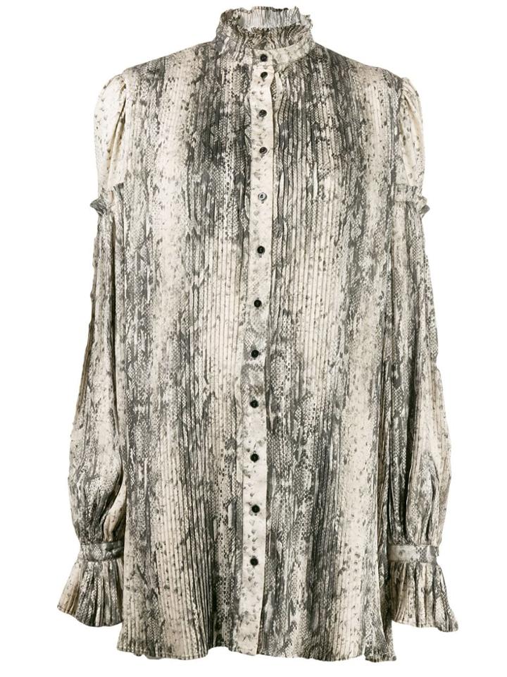 Wandering Pleated Snakeskin Print Shirt Dress - Green