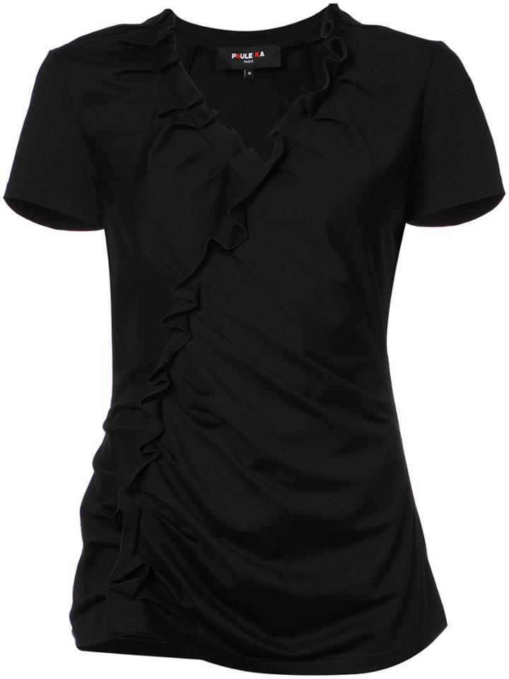 Paule Ka Pleated V-neck T-shirt - Black