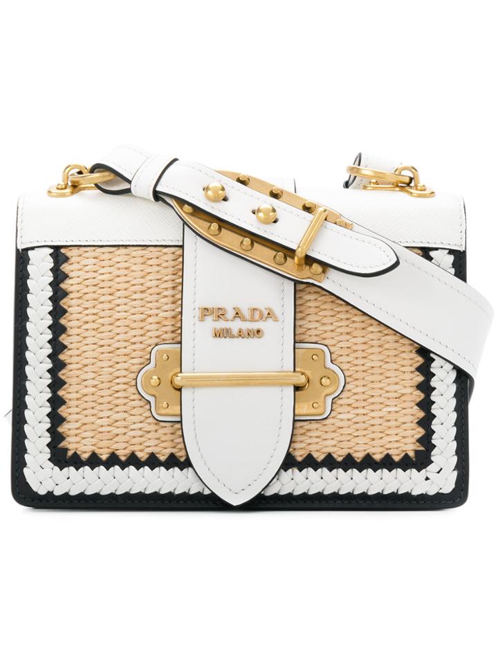 Prada Basket Weave Cahier Shoulder Bag - White