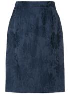Yves Saint Laurent Vintage Floral Jacquard Straight Skirt - Blue